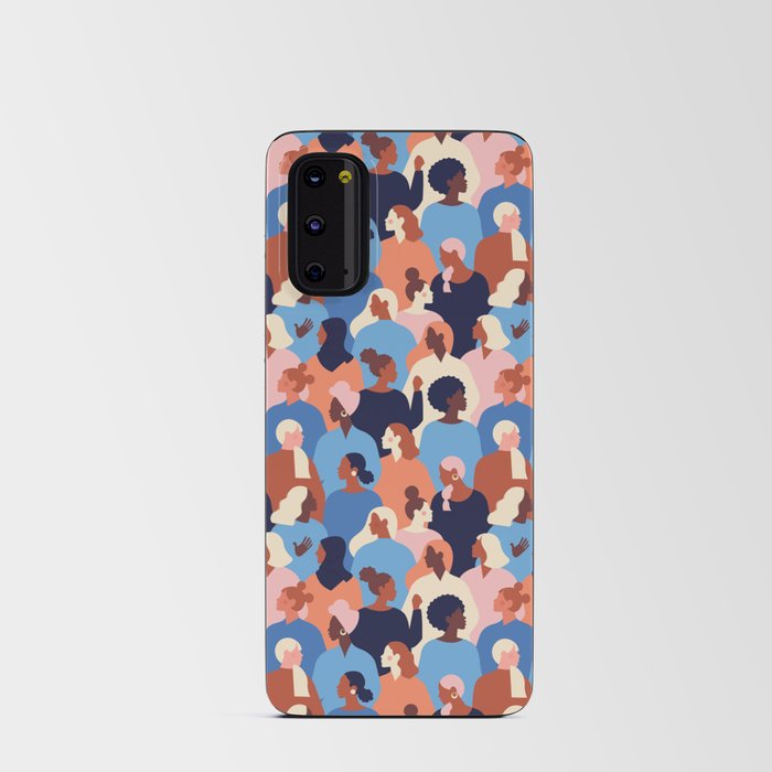 Female diverse faces of different ethnicity blue Android Card Case