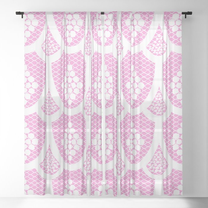 Palm Springs Poolside Retro Pink Lace Sheer Curtain