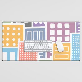 Pastel Rainbow City Buildings Desk Mat