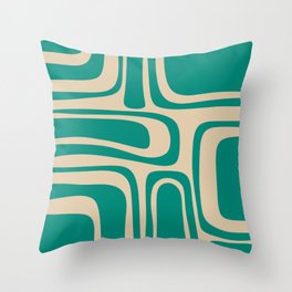 Palm Springs - Midcentury Modern Abstract Pattern in Mid Mod Turquoise Teal and Beige  Throw Pillow