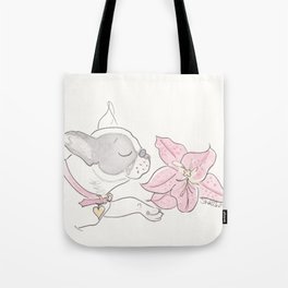 Pretty French Bulldog and the Pink Lily Tote Bag