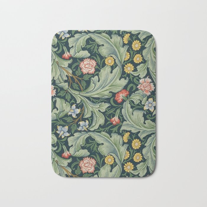 William Morris Leicester Herbaceous Italian Laurel Acanthus Textile Colorful Floral Pattern Bath Mat
