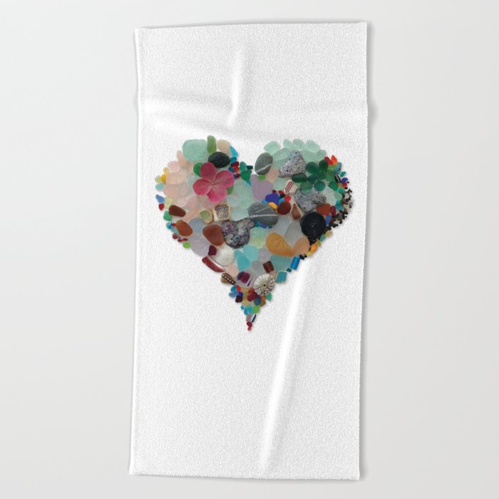 Love -  Sea Glass Heart A Unique Birthday & Father’s Day Gift Beach Towel