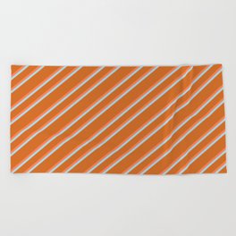 [ Thumbnail: Chocolate, Coral & Light Blue Colored Lines/Stripes Pattern Beach Towel ]