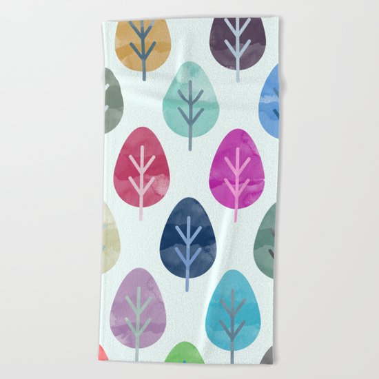 Watercolor Forest Pattern Beach Towel
