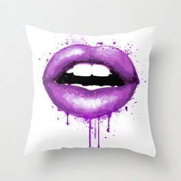 Purple Lips Print Makeup Decor Watercolor Art Kiss Love Sexy Girl Fashion Poster Chic Lipstick Throw Pillow