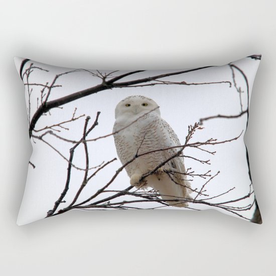 Snowy Owl in the Treetop Rectangular Pillow