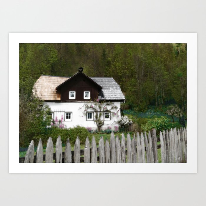 Vine Covered Cottage With Rustic Wooden Picket Fence Art Print By Vine Covered Cottage With Rustic Wooden Picket Fence Art Print