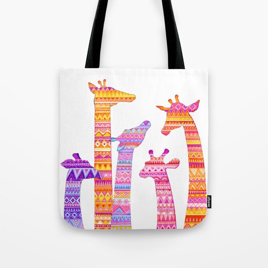 Giraffe Silhouettes in Colorful Tribal Print Tote Bag