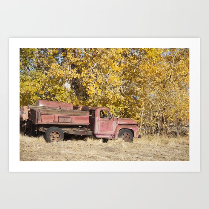 Red Truck in Fall Art Print
