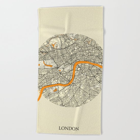 London Map Moon Beach Towel