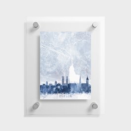 Zurich Skyline & Map Watercolor Navy Blue, Print by Zouzounio Art Floating Acrylic Print