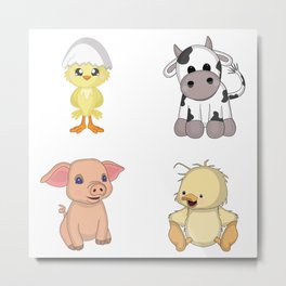 Cute Farm Animals Metal Print | Duck, Piglet, Cow, Pig, Curated, Egg, Child, Kids, Cute, Farm 
