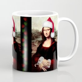 Mona Lisa Wearing a Santa Hat Coffee Mug