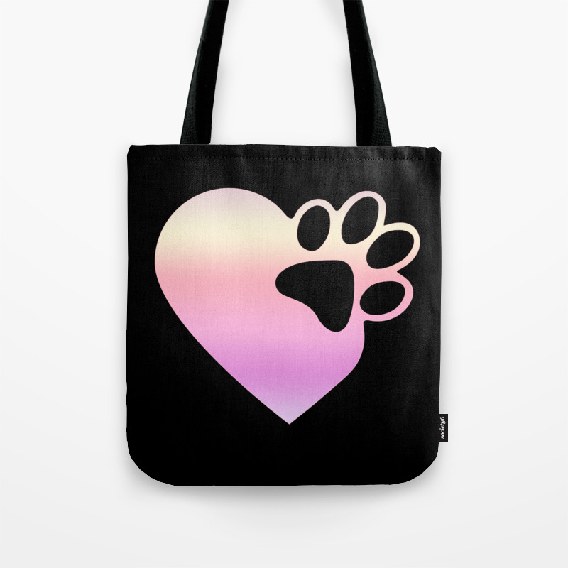 Cute Heart Paw Print Design Funny Love Gift For Cat Owners Tote