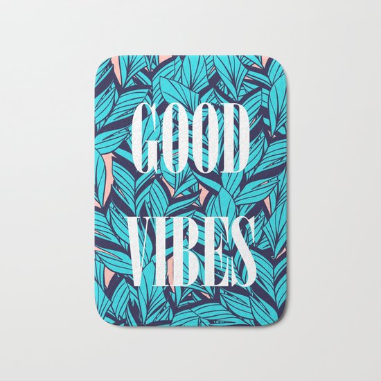 Good Vibes Blue Leaves Bath Mat