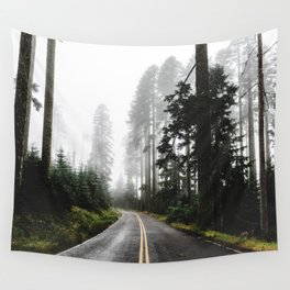 Foggy Forest Road - Pacific Northwest Travel Wall Tapestry
