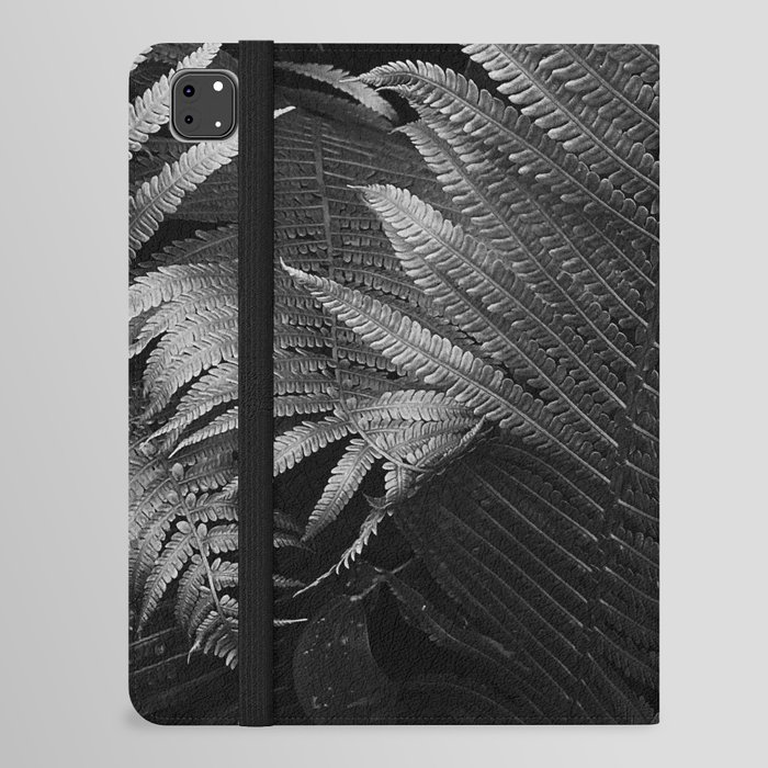 Leaves of green fern nature portrait black and white photograph / photography iPad Folio Case