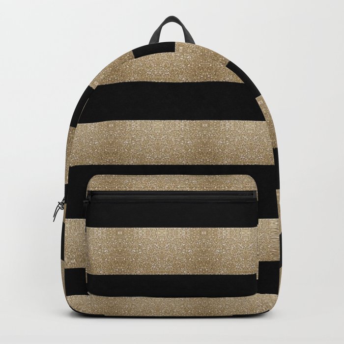 preppy contemporary minimalist great gatsby champagne black gold stripes Backpack