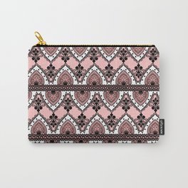 Blush Pink Black and White Ornate Lace Pattern Carry-All Pouch