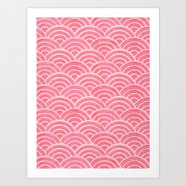 Japanese Seigaiha Wave – Powder Pink Palette Art Print