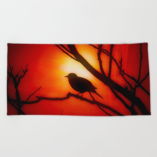 Blackbird in the morning light Beach Towel