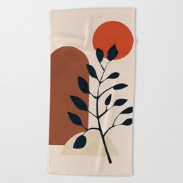 Simple Minimal Geometric - Boho Botanical Leaves Beach Towel
