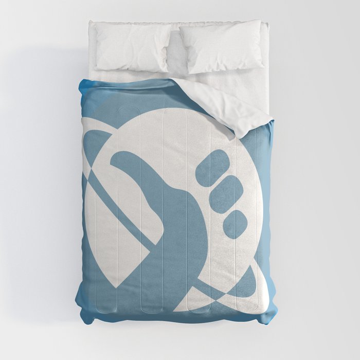 Don't Panic! Hitchhikers guide to the galaxy themed dont panic, thumbs up symbol, blue, minimal Comforter