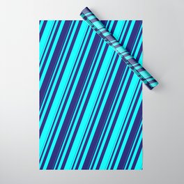 [ Thumbnail: Cyan & Midnight Blue Colored Stripes/Lines Pattern Wrapping Paper ]