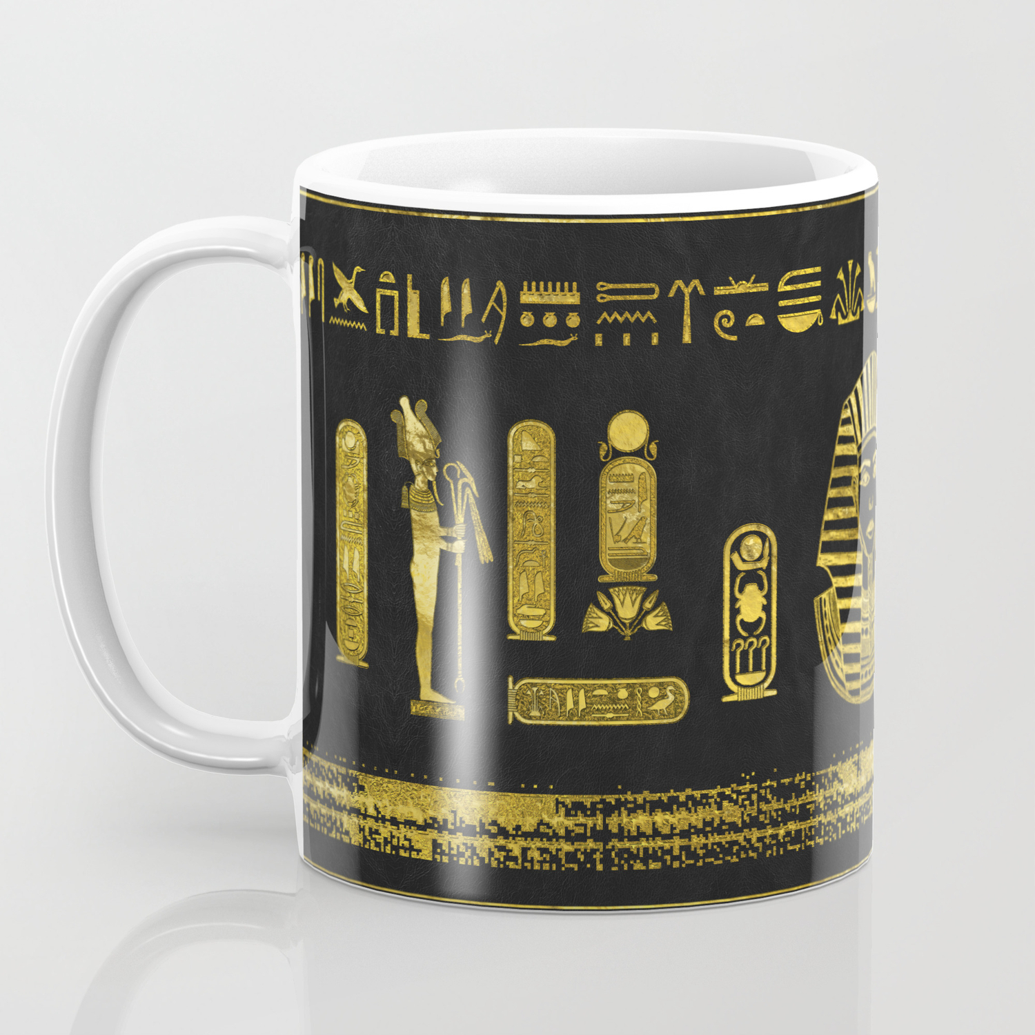 Golden Egyptian Sphinx On Black Leather Coffee Mug By K9printart Society6