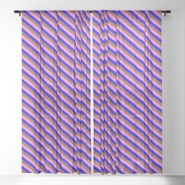 [ Thumbnail: Blue, Sienna & Violet Colored Pattern of Stripes Sheer Curtain ]
