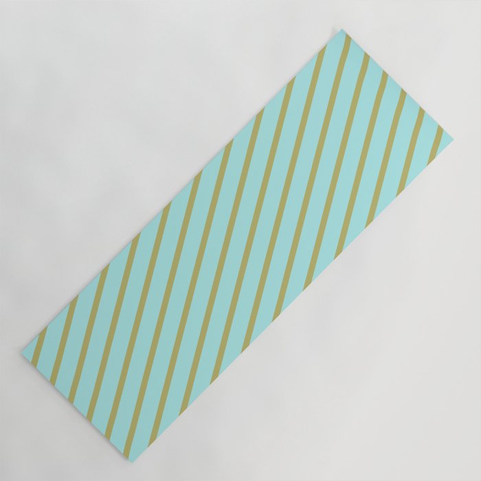 Turquoise and Dark Khaki Colored Striped Pattern Yoga Mat