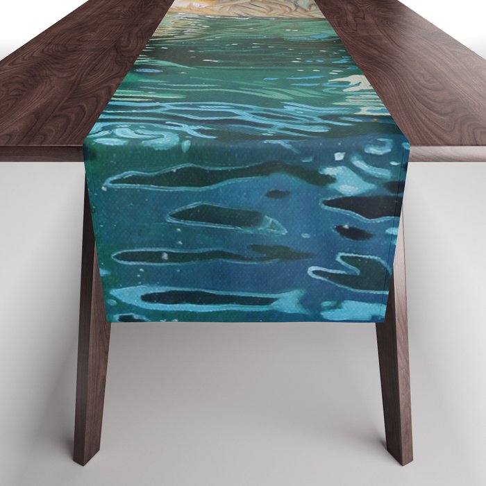 Oil painting floating polar bear Table Runner
