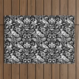 Pheasant and Hare Pattern, Black and White Outdoor Rug