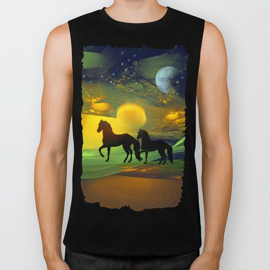 Awakening, Mysterious mixed media art with horses Biker Tank