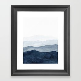 Indigo Abstract Watercolor Mountains Gerahmter Kunstdruck | Abstract, Contemporary, Minimalist, Curated, Landscape, Mountains, Ombre, Adventure, Fog, Gradient 