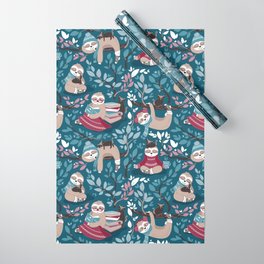 Hygge sloth // turquoise and red Wrapping Paper