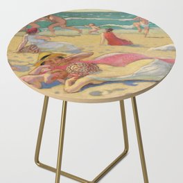 Games on the sand or Beach for wrestlers; jeux sur le sable or plage aux lutteurs coastal sea and sand landscape painting by Maurice Denis Side Table