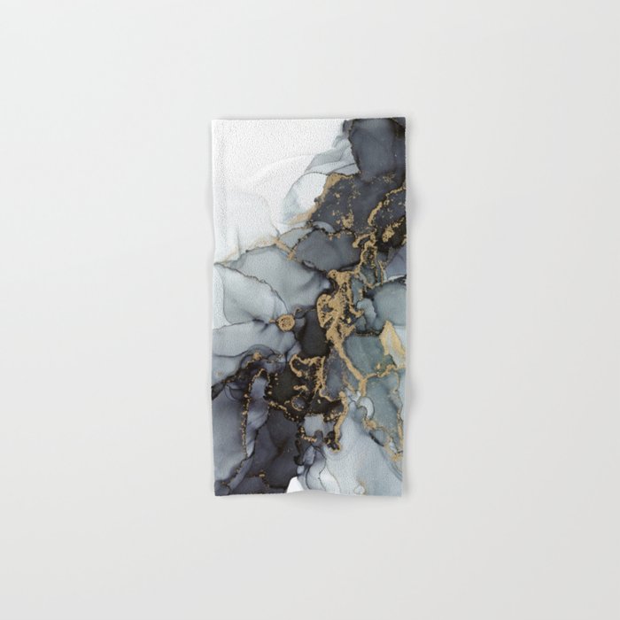 Stormy Black Gold Marble | Abstract Ink Hand & Bath Towel