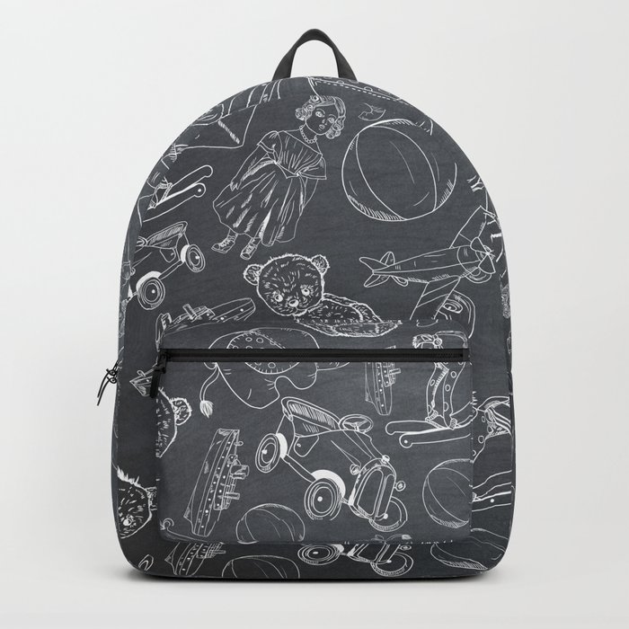 Black Chalkboard With White Children Toys Seamless Pattern Backpack