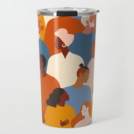 Diverse group of stylish people standing together. Travel Mug