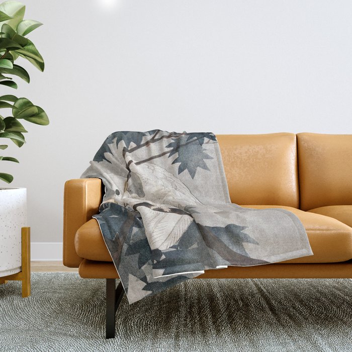 Cockatoo on a tree - Japanese vintage woodblock print Throw Blanket