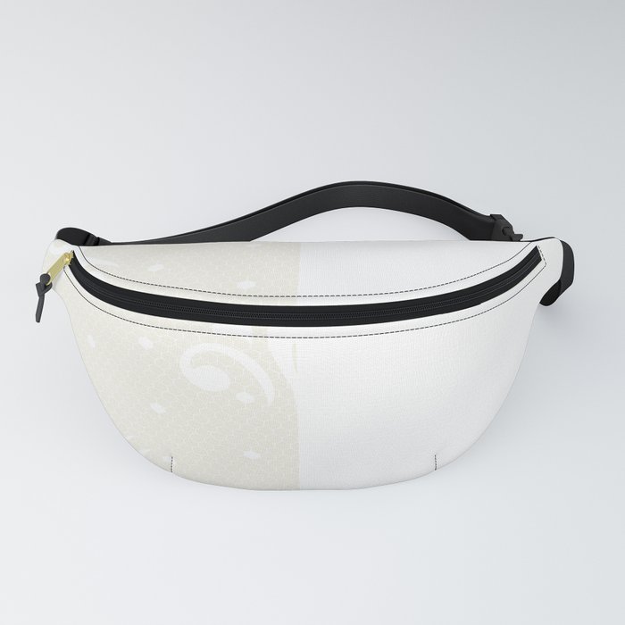 White Floral Curls Lace Vertical Split on Cream Off-White Fanny Pack