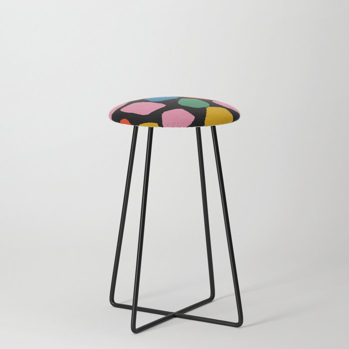 Ink Dots Colorful Mosaic Pattern in Rainbow Pop Colors on Black Counter Stool