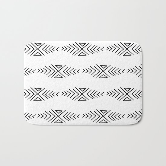 mudcloth 11 minimal textured black and white pattern home decor minimalist beach Bath Mat