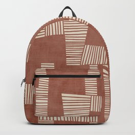 Modern Abstract Terracotta Linocut Boho Art Backpack