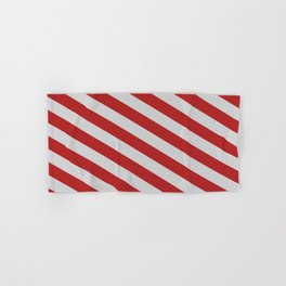 [ Thumbnail: Light Grey and Red Colored Lined/Striped Pattern Hand & Bath Towel ]