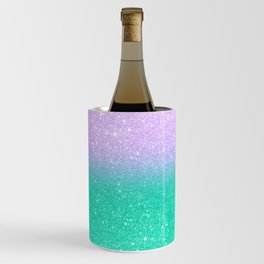 Mermaid purple teal aqua FAUX glitter ombre gradient Wine Chiller