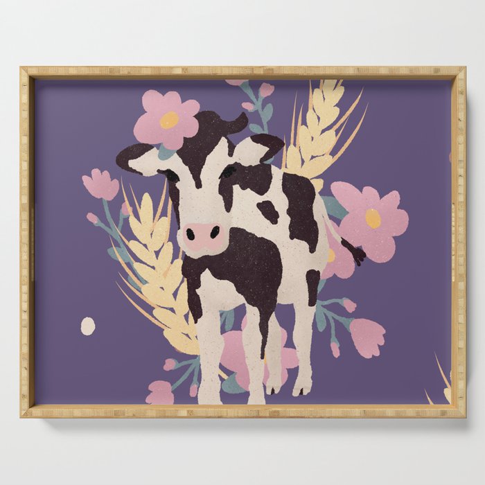 Cute Cow on Purple Serving Tray