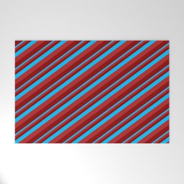 [ Thumbnail: Deep Sky Blue, Red & Dark Red Colored Lines Pattern Welcome Mat ]